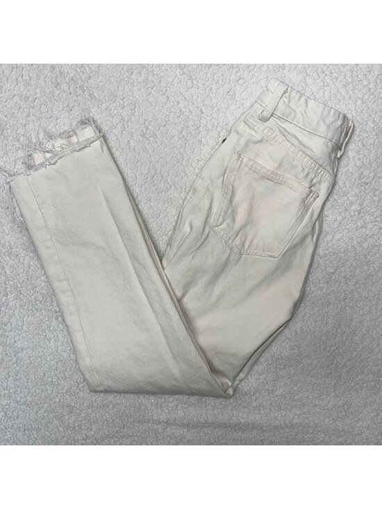 Zara Denim - Zara White High Rise Straight Leg Raw Hem Jeans Size 0